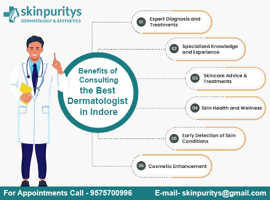 Benefits of Consulting with a Skin Doctor in Indore include: Expert Diagnosis and Treatment, Skincare Advice and Treatments, and more.